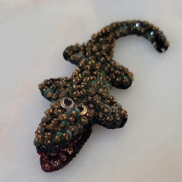 Vintage sequined alligator pin brooh. Circa 1940s,1950s. Handmade. - Picture 3 of 6